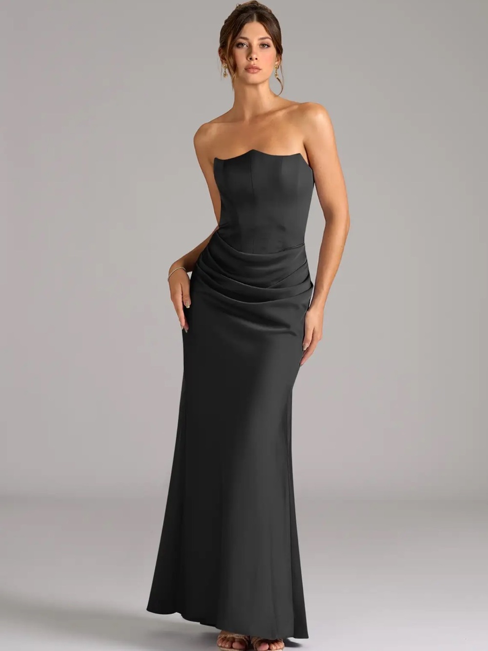 Azazie Debby Strapless Black Evening Gown bridesmaid